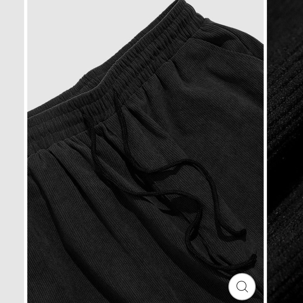 Corduroy Cargo Pants Drawstring Waist Relaxed Fit Casual Black - Picture 3 of 10